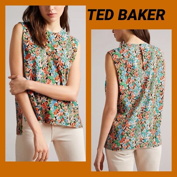 TED BAKER LONDON Women's Floral Nelliy Top With Shoulder Detail Size 4 - Picture 1 of 16
